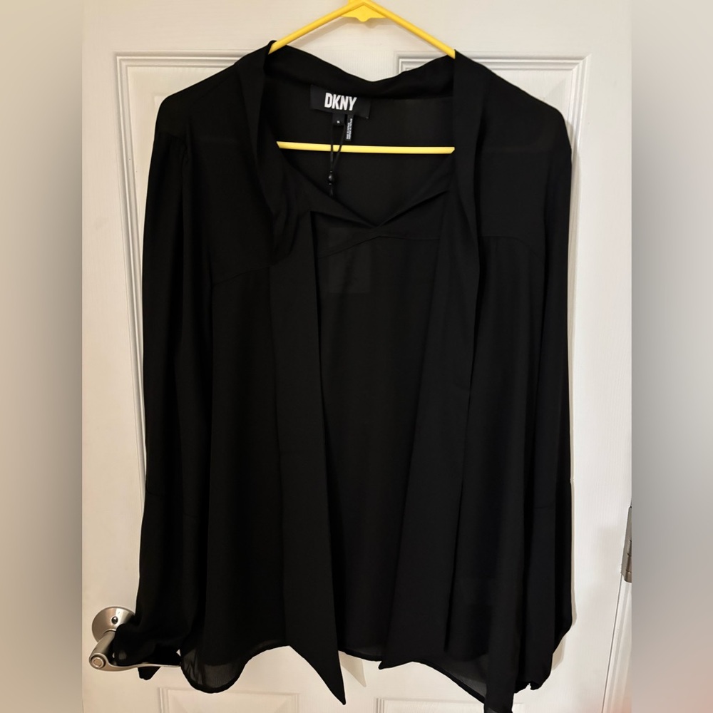 DKNY Black Sailor Collar Blouse with Long Sleeves
